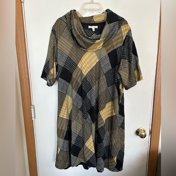 Sandra Darren GwyniecBee cowl neck plaid plus size 3X dress - Picture 1 of 10